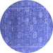 Round Machine Washable Oriental Blue Industrial Rug, wshurb2754blu