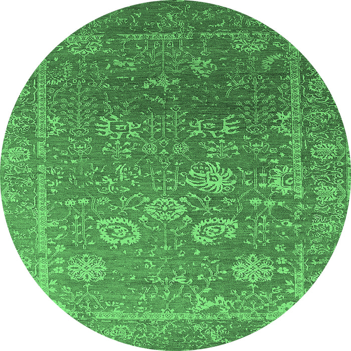 Round Machine Washable Oriental Emerald Green Industrial Area Rugs, wshurb2754emgrn