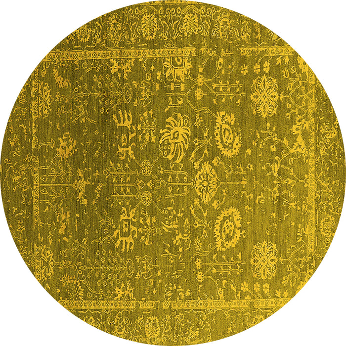 Round Machine Washable Oriental Yellow Industrial Rug, wshurb2754yw