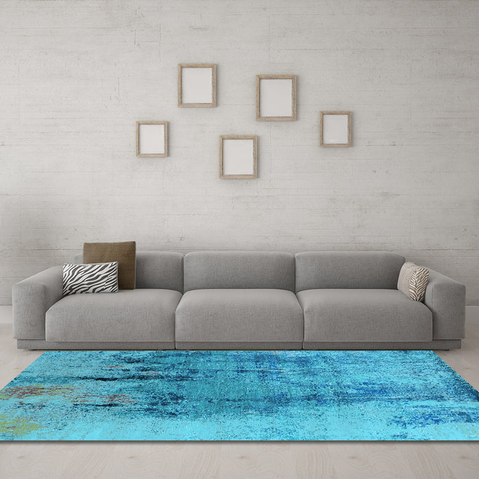 Machine Washable Oriental Light Blue Industrial Rug in a Living Room, wshurb2755lblu