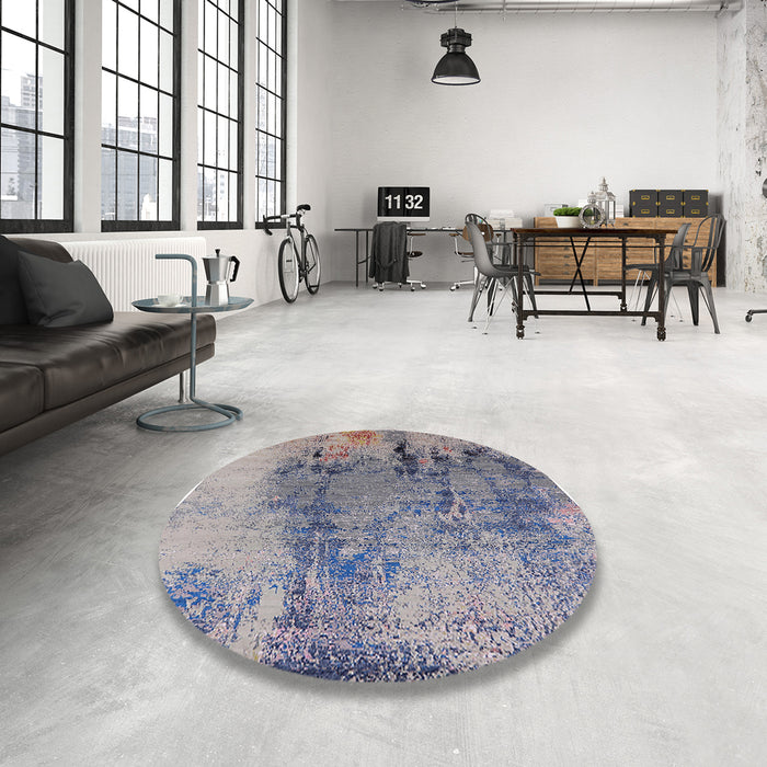 Round Machine Washable Industrial Modern Silver Pink Rug in a Office, wshurb2755
