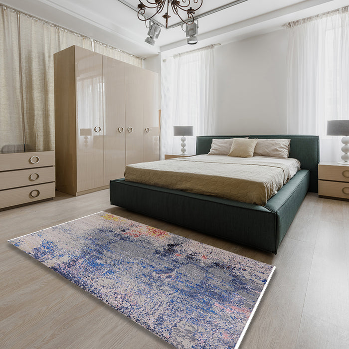 Machine Washable Industrial Modern Silver Pink Rug in a Bedroom, wshurb2755