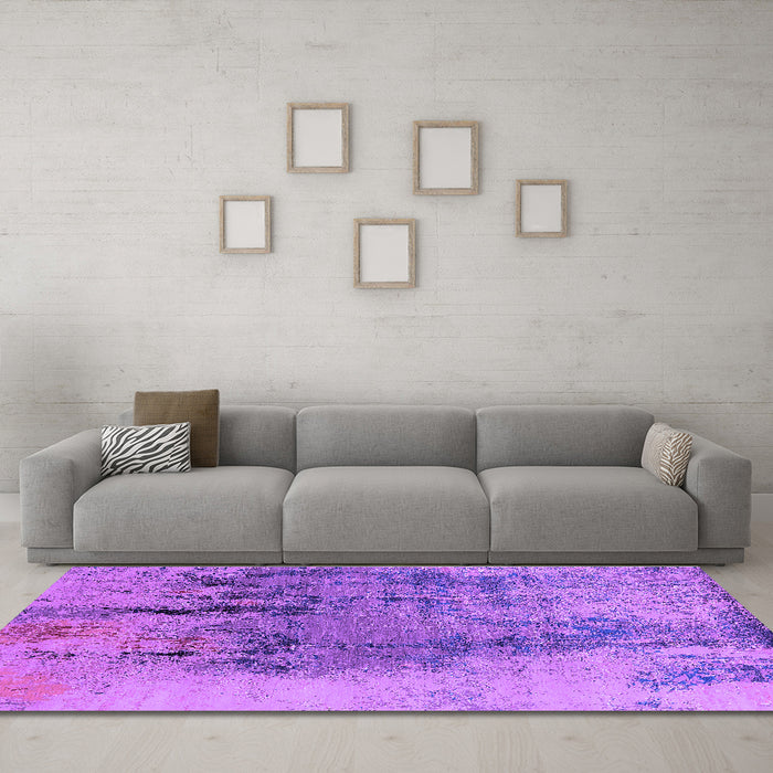 Machine Washable Oriental Purple Industrial Area Rugs in a Living Room, wshurb2755pur