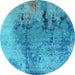 Round Oriental Light Blue Industrial Rug, urb2755lblu