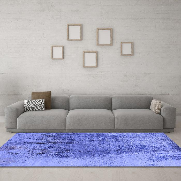 Machine Washable Oriental Blue Industrial Rug in a Living Room, wshurb2755blu