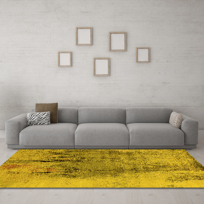 Machine Washable Oriental Yellow Industrial Rug in a Living Room, wshurb2755yw