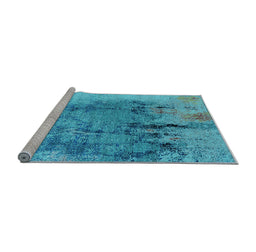 Sideview of Machine Washable Oriental Light Blue Industrial Rug, wshurb2755lblu