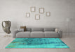 Machine Washable Oriental Turquoise Industrial Area Rugs in a Living Room,, wshurb2755turq