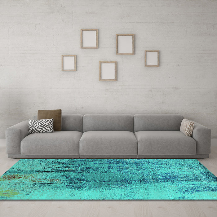 Machine Washable Oriental Turquoise Industrial Area Rugs in a Living Room,, wshurb2755turq