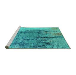 Sideview of Machine Washable Oriental Turquoise Industrial Area Rugs, wshurb2755turq
