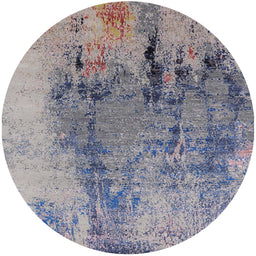 Round Machine Washable Industrial Modern Silver Pink Rug, wshurb2755