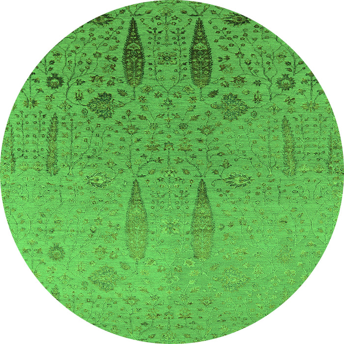 Round Machine Washable Oriental Green Industrial Area Rugs, wshurb2756grn