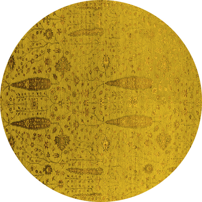 Round Machine Washable Oriental Yellow Industrial Rug, wshurb2756yw
