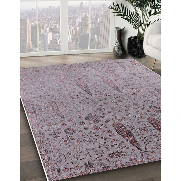 Mid-Century Modern Rose Purple Oriental Rug in Family Room, urb2756