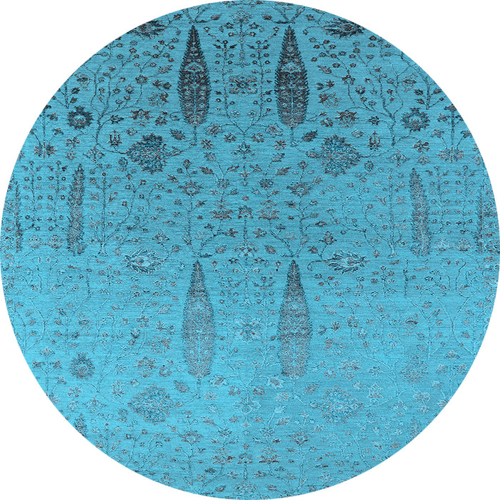 Round Machine Washable Oriental Light Blue Industrial Rug, wshurb2756lblu