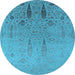 Round Machine Washable Oriental Light Blue Industrial Rug, wshurb2756lblu