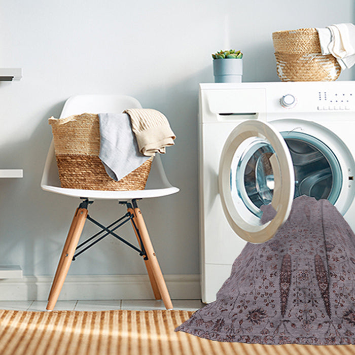 Machine Washable Industrial Modern Rose Dust Purple Rug in a Washing Machine, wshurb2756