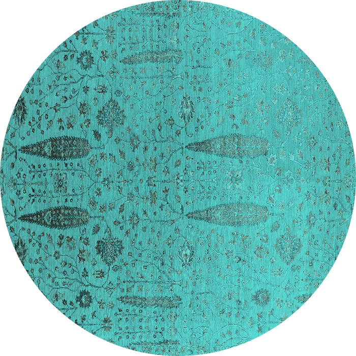 Round Oriental Turquoise Industrial Rug, urb2756turq
