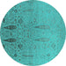 Round Oriental Turquoise Industrial Rug, urb2756turq