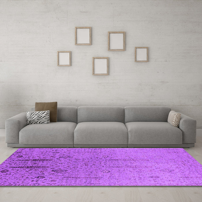 Machine Washable Oriental Purple Industrial Area Rugs in a Living Room, wshurb2756pur
