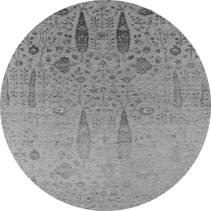 Round Machine Washable Oriental Gray Industrial Rug, wshurb2756gry