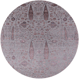 Round Mid-Century Modern Rose Purple Oriental Rug, urb2756