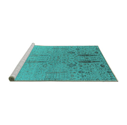 Sideview of Machine Washable Oriental Turquoise Industrial Area Rugs, wshurb2756turq
