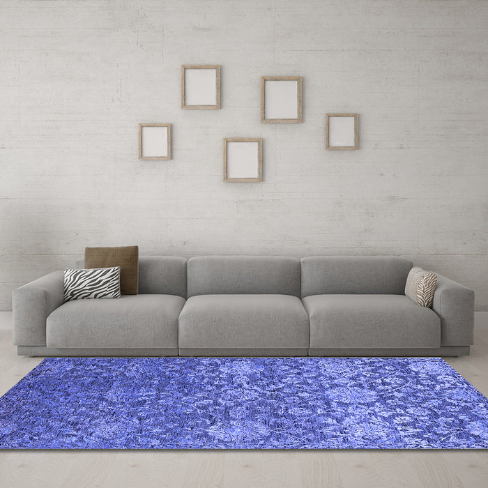 Machine Washable Oriental Blue Industrial Rug in a Living Room, wshurb2757blu