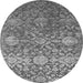 Round Machine Washable Oriental Gray Industrial Rug, wshurb2757gry