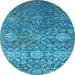 Round Machine Washable Oriental Light Blue Industrial Rug, wshurb2757lblu