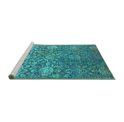Sideview of Machine Washable Oriental Turquoise Industrial Area Rugs, wshurb2757turq
