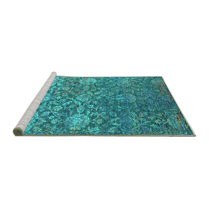 Sideview of Machine Washable Oriental Turquoise Industrial Area Rugs, wshurb2757turq
