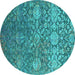 Round Machine Washable Oriental Turquoise Industrial Area Rugs, wshurb2757turq