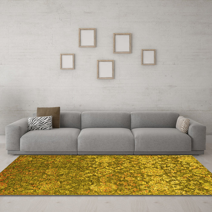 Machine Washable Oriental Yellow Industrial Rug in a Living Room, wshurb2757yw