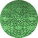 Round Machine Washable Oriental Emerald Green Industrial Area Rugs, wshurb2757emgrn