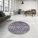 Round Machine Washable Industrial Modern Carbon Gray Rug in a Office, wshurb2757