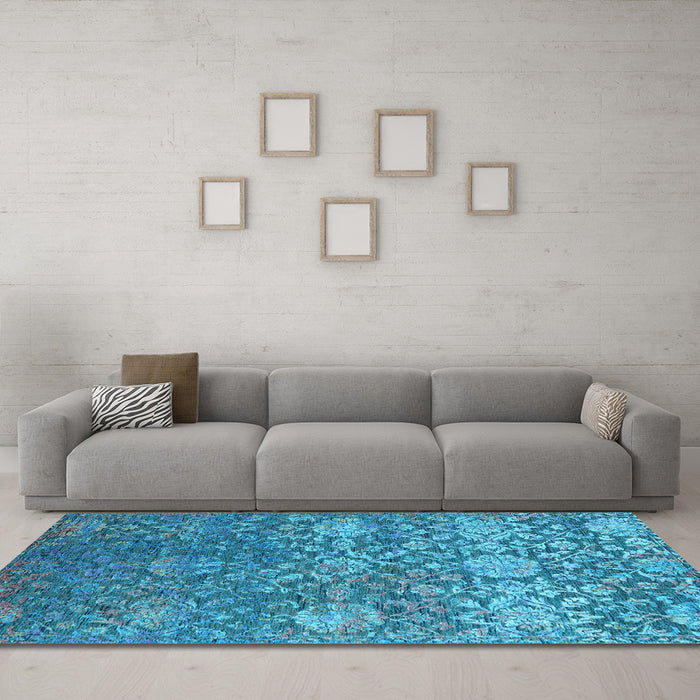 Machine Washable Oriental Light Blue Industrial Rug in a Living Room, wshurb2757lblu