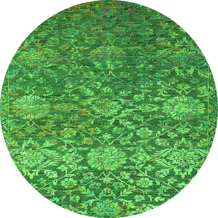 Round Machine Washable Oriental Green Industrial Area Rugs, wshurb2757grn