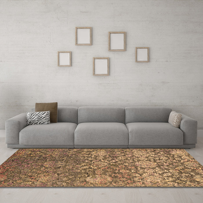 Machine Washable Oriental Brown Industrial Rug in a Living Room,, wshurb2757brn