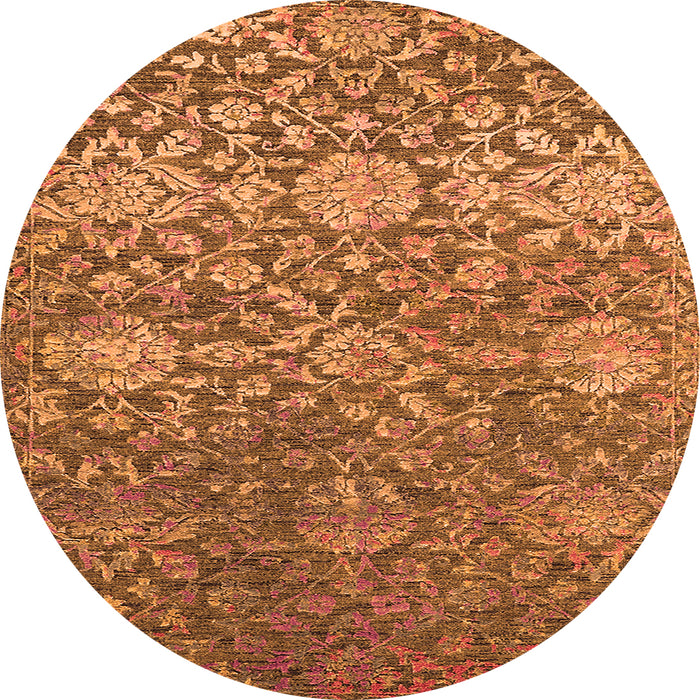 Round Machine Washable Oriental Orange Industrial Area Rugs, wshurb2757org