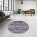 Round Mid-Century Modern Carbon Gray Oriental Rug in a Office, urb2757