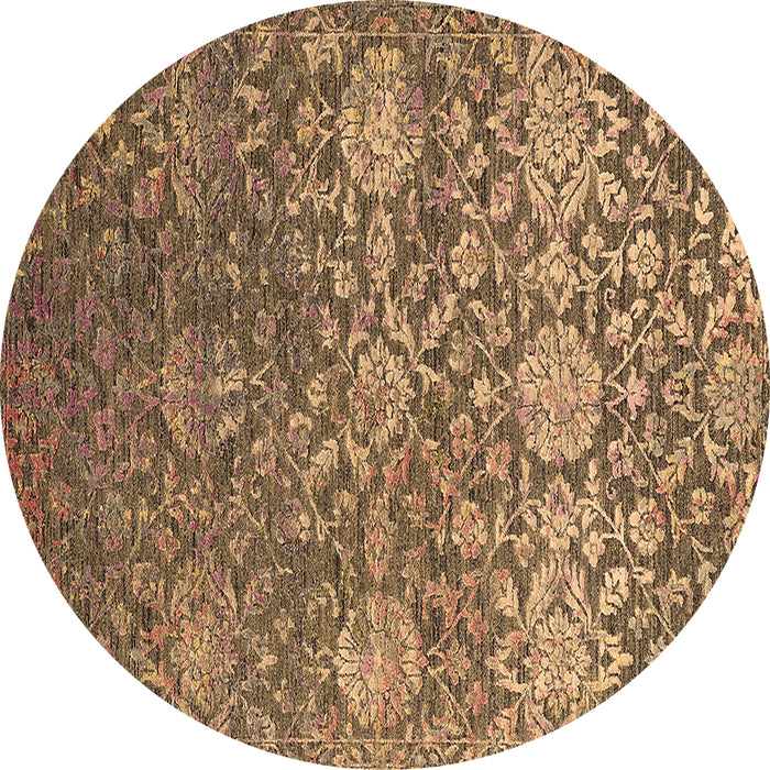 Round Machine Washable Oriental Brown Industrial Rug, wshurb2757brn