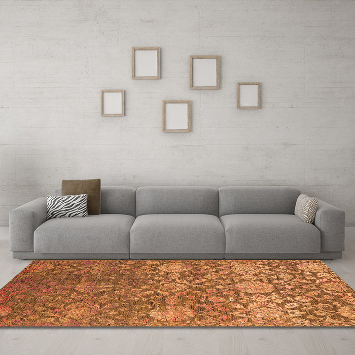 Machine Washable Oriental Orange Industrial Area Rugs in a Living Room, wshurb2757org