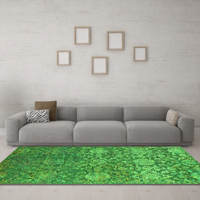 Machine Washable Oriental Green Industrial Area Rugs in a Living Room,, wshurb2757grn