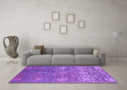 Machine Washable Oriental Purple Industrial Area Rugs in a Living Room, wshurb2757pur