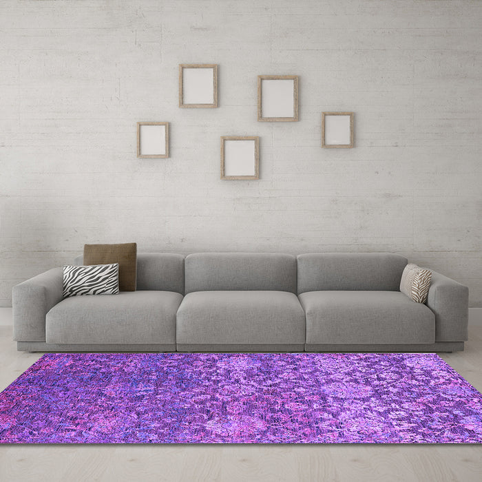 Machine Washable Oriental Purple Industrial Area Rugs in a Living Room, wshurb2757pur