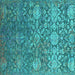 Square Machine Washable Oriental Turquoise Industrial Area Rugs, wshurb2757turq