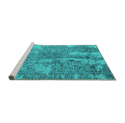 Sideview of Machine Washable Oriental Turquoise Industrial Area Rugs, wshurb2758turq