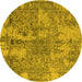 Round Machine Washable Oriental Yellow Industrial Rug, wshurb2758yw