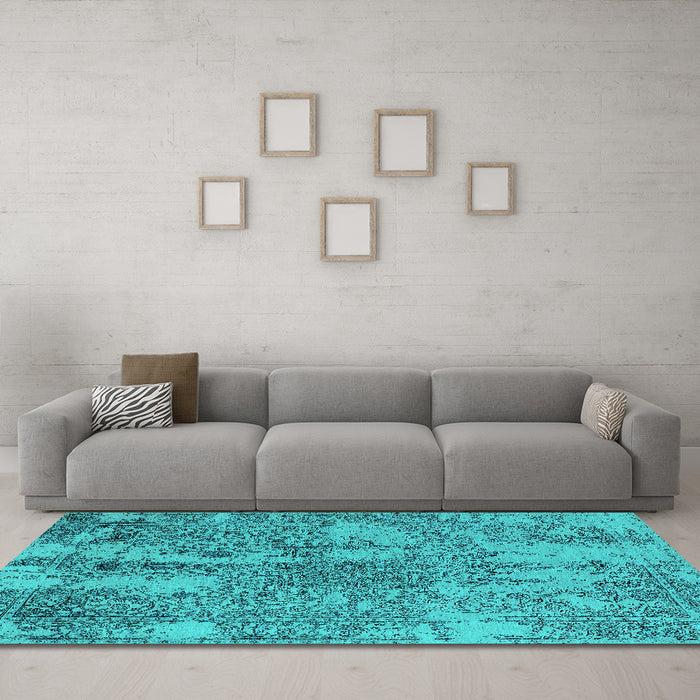 Machine Washable Oriental Turquoise Industrial Area Rugs in a Living Room,, wshurb2758turq